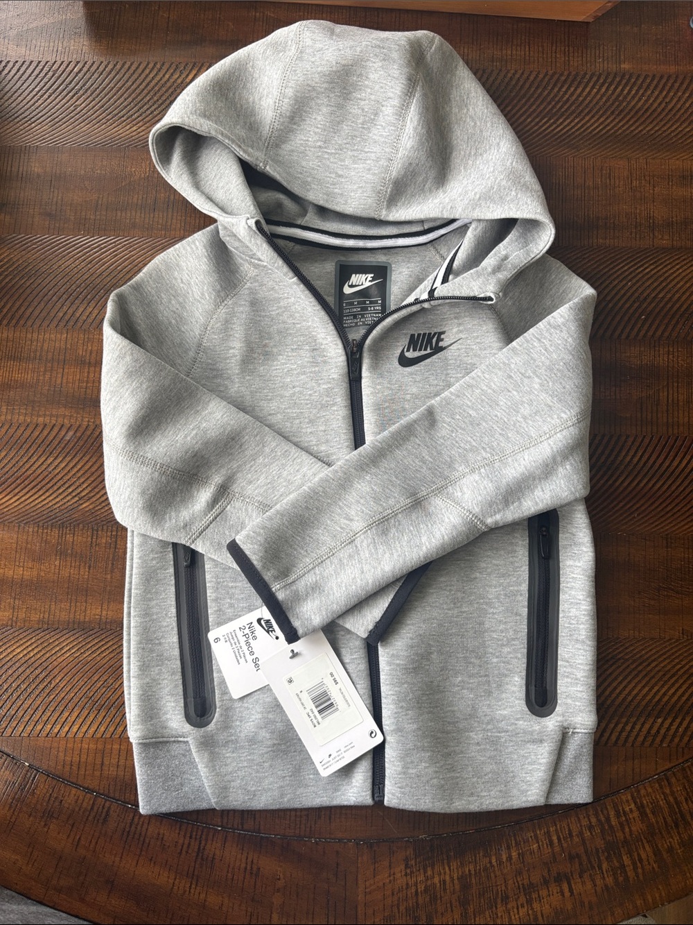 Nike Youth Heather Gray Full-Zip Hooded Jacket with Black Details
